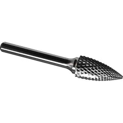 Made in USA - 1/4" Cut Diam, 1/8" Shank Diam, Tree Head Diamond Cut Burr - Carbide, 1/2" LOC, 2" OAL - USA Tool & Supply