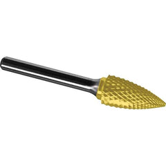 Made in USA - 5/16" Cut Diam, 1/4" Shank Diam, Tree Head Diamond Cut Burr - Carbide, 3/4" LOC, 2-1/2" OAL - USA Tool & Supply