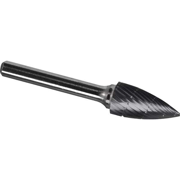 Made in USA - 3/4" Cut Diam, 1/4" Shank Diam, Tree Head Chipbreaker Cut Burr - Carbide, 1" LOC, 2-3/4" OAL - USA Tool & Supply