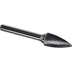 Made in USA - 1/2" Cut Diam, 1/4" Shank Diam, Tree Head Chipbreaker Cut Burr - Carbide, 1" LOC, 2-3/4" OAL - USA Tool & Supply
