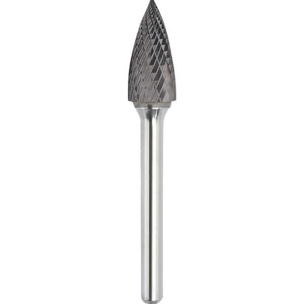 Made in USA - 3/4" Cut Diam, 1/4" Shank Diam, Tree Head Double Cut Burr - Carbide, 1-1/2" LOC, 3-1/4" OAL - USA Tool & Supply