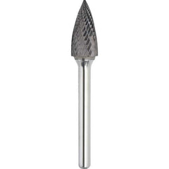Made in USA - 3/4" Cut Diam, 1/4" Shank Diam, Tree Head Double Cut Burr - Carbide, 1-1/2" LOC, 3-1/4" OAL - USA Tool & Supply