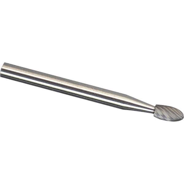 Made in USA - 1/4" Cut Diam, 1/4" Shank Diam, Oval Head Chipbreaker Cut Burr - Carbide, 3/8" LOC, 2" OAL - USA Tool & Supply