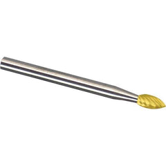 Made in USA - 1/4" Cut Diam, 1/4" Shank Diam, Tree Head Single Cut Burr - Carbide, 5/8" LOC, 2" OAL - USA Tool & Supply