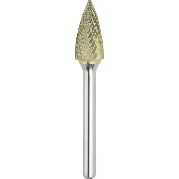 Made in USA - 19mm Cut Diam, 0.2362" Shank Diam, Tree Head Double Cut Burr - Carbide, 25mm LOC, 70mm OAL - USA Tool & Supply