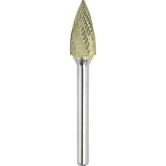 Made in USA - 1/2" Cut Diam, 1/4" Shank Diam, Tree Head Double Cut Burr - Carbide, 1" LOC, 2-3/4" OAL - USA Tool & Supply
