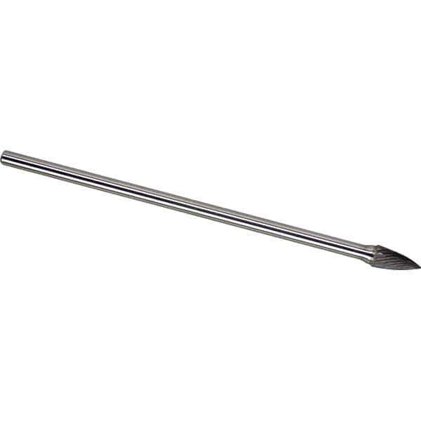 Made in USA - 3/8" Cut Diam, 1/4" Shank Diam, Tree Head Single Cut Burr - Carbide, 3/4" LOC, 6-3/4" OAL - USA Tool & Supply