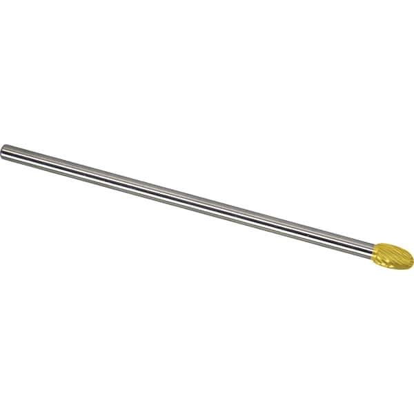 Made in USA - 1/2" Cut Diam, 1/4" Shank Diam, Oval Head Single Cut Burr - Carbide, 7/8" LOC, 6-7/8" OAL - USA Tool & Supply