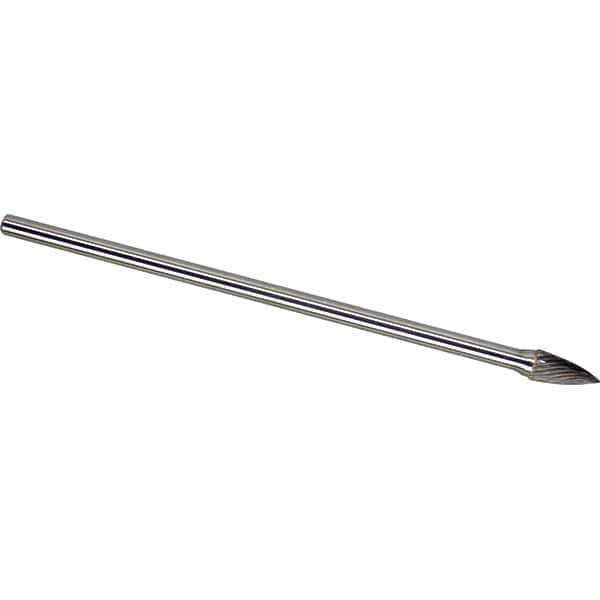 Made in USA - 1/2" Cut Diam, 0.2362" Shank Diam, Tree Head Single Cut Burr - Carbide, 25mm LOC, 175mm OAL - USA Tool & Supply