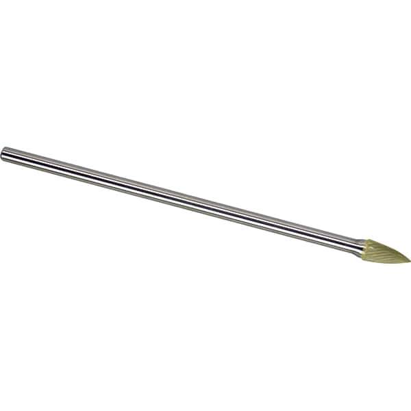 Made in USA - 1/2" Cut Diam, 0.2362" Shank Diam, Tree Head Single Cut Burr - Carbide, 25mm LOC, 175mm OAL - USA Tool & Supply