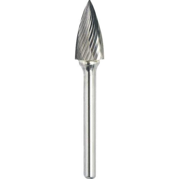 Made in USA - 3/4" Cut Diam, 1/4" Shank Diam, Tree Head Single Cut Burr - Carbide, 1-1/2" LOC, 3-1/4" OAL - USA Tool & Supply