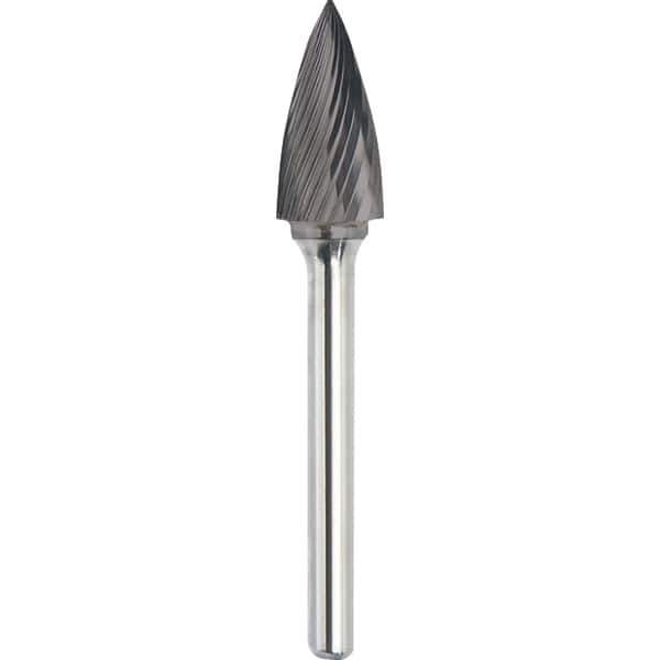 Made in USA - 1/4" Cut Diam, 1/8" Shank Diam, Tree Head Single Cut Burr - Carbide, 1/2" LOC, 2" OAL - USA Tool & Supply