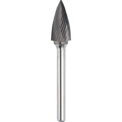 Made in USA - 1/2" Cut Diam, 1/4" Shank Diam, Tree Head Single Cut Burr - Carbide, 3/4" LOC, 2-1/2" OAL - USA Tool & Supply