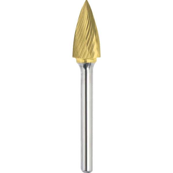 Made in USA - 1/4" Cut Diam, 1/8" Shank Diam, Tree Head Single Cut Burr - Carbide, 1/2" LOC, 2" OAL - USA Tool & Supply