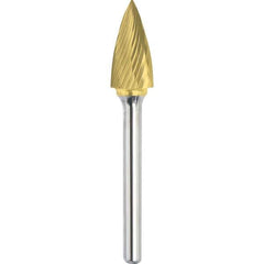 Made in USA - 3/4" Cut Diam, 1/4" Shank Diam, Tree Head Single Cut Burr - Carbide, 1" LOC, 2-3/4" OAL - USA Tool & Supply