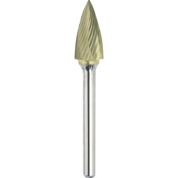 Made in USA - 1/2" Cut Diam, 1/4" Shank Diam, Tree Head Single Cut Burr - Carbide, 1" LOC, 2-3/4" OAL - USA Tool & Supply