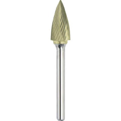 Made in USA - 3/4" Cut Diam, 1/4" Shank Diam, Tree Head Single Cut Burr - Carbide, 1" LOC, 2-3/4" OAL - USA Tool & Supply