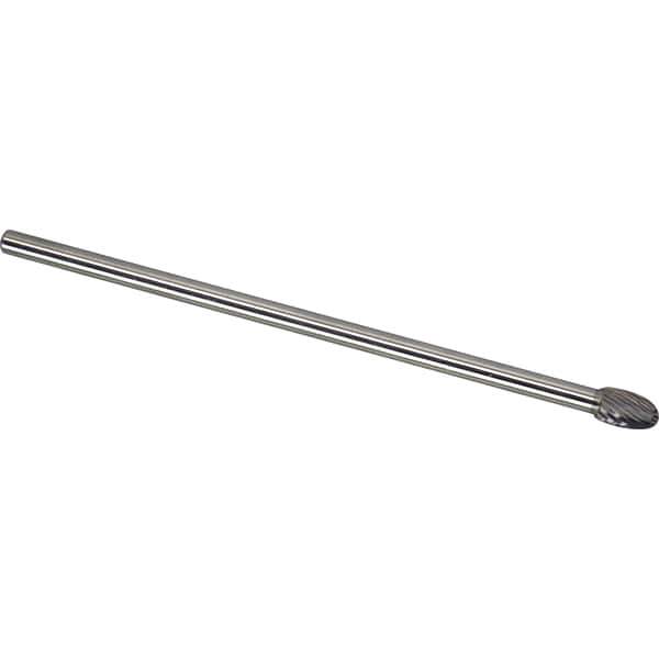 Made in USA - 1/2" Cut Diam, 1/4" Shank Diam, Oval Head Single Cut Burr - Carbide, 7/8" LOC, 6-7/8" OAL - USA Tool & Supply
