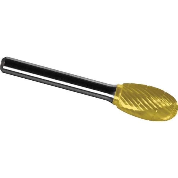 Made in USA - 3/4" Cut Diam, 1/4" Shank Diam, Oval Head Chipbreaker Cut Burr - Carbide, 1" LOC, 2-3/4" OAL - USA Tool & Supply