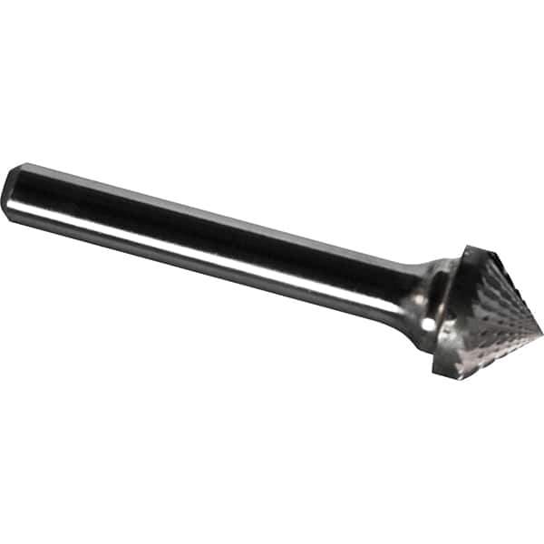 Made in USA - 19mm Cut Diam, 0.2362" Shank Diam, Cone Head Diamond Cut Burr - Carbide, 9.5mm LOC, 54.5mm OAL - USA Tool & Supply