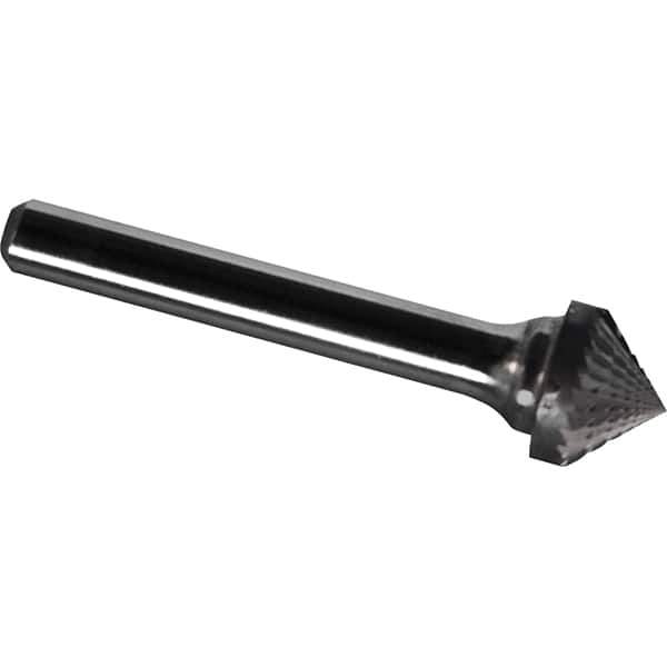 Made in USA - 16mm Cut Diam, 0.2362" Shank Diam, Cone Head Diamond Cut Burr - Carbide, 8mm LOC, 53mm OAL - USA Tool & Supply