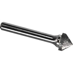 Made in USA - 7/16" Cut Diam, 1/4" Shank Diam, Cone Head Chipbreaker Cut Burr - Carbide, 1/4" LOC, 2" OAL - USA Tool & Supply