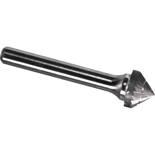 Made in USA - 25mm Cut Diam, 0.2362" Shank Diam, Cone Head Chipbreaker Cut Burr - Carbide, 12.7mm LOC, 57.7mm OAL - USA Tool & Supply