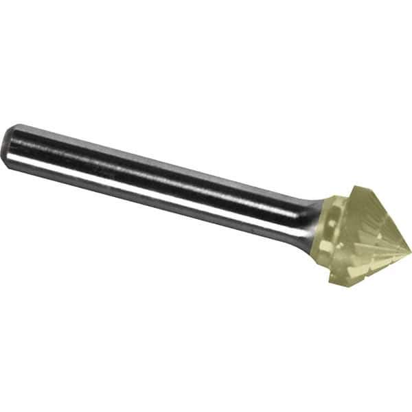 Made in USA - 3/8" Cut Diam, 1/4" Shank Diam, Cone Head Chipbreaker Cut Burr - Carbide, 3/16" LOC, 1-15/16" OAL - USA Tool & Supply
