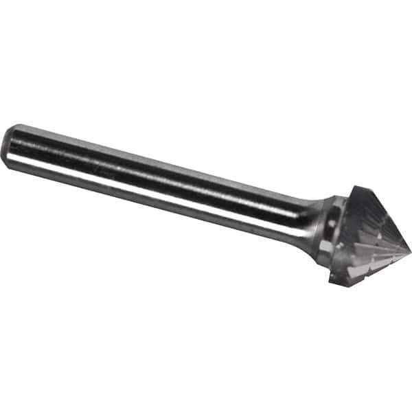Made in USA - 5/8" Cut Diam, 1/4" Shank Diam, Cone Head Chipbreaker Cut Burr - Carbide, 5/16" LOC, 2-1/16" OAL - USA Tool & Supply