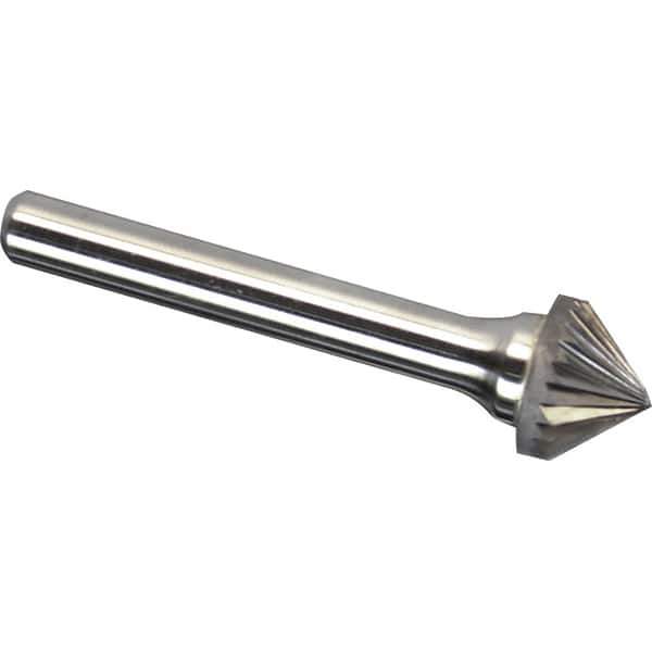 Made in USA - 3/4" Cut Diam, 1/4" Shank Diam, Cone Head Single Cut Burr - Carbide, 3/8" LOC, 2-1/8" OAL - USA Tool & Supply