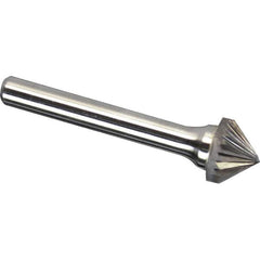 Made in USA - 3/4" Cut Diam, 1/4" Shank Diam, Cone Head Single Cut Burr - Carbide, 3/8" LOC, 2-1/8" OAL - USA Tool & Supply