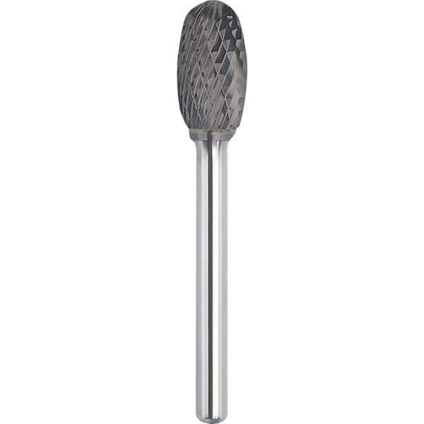 Made in USA - 9.5mm Cut Diam, 0.2362" Shank Diam, Oval Head Double Cut Burr - Carbide, 16mm LOC, 60mm OAL - USA Tool & Supply