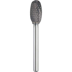 Made in USA - 9.5mm Cut Diam, 0.2362" Shank Diam, Oval Head Double Cut Burr - Carbide, 16mm LOC, 60mm OAL - USA Tool & Supply