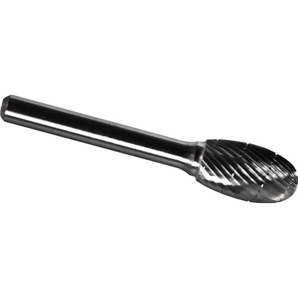 Made in USA - 16mm Cut Diam, 0.2362" Shank Diam, Oval Head Chipbreaker Cut Burr - Carbide, 25mm LOC, 70mm OAL - USA Tool & Supply
