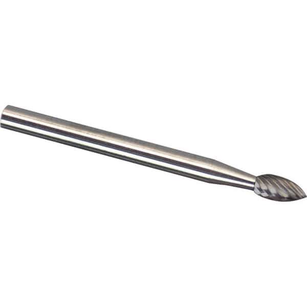 Made in USA - 1/8" Cut Diam, 1/8" Shank Diam, Tree Head Chipbreaker Cut Burr - Carbide, 1/2" LOC, 3" OAL - USA Tool & Supply