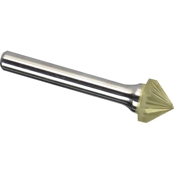 Made in USA - 1" Cut Diam, 1/4" Shank Diam, Cone Head Single Cut Burr - Carbide, 1/2" LOC, 2-1/4" OAL - USA Tool & Supply