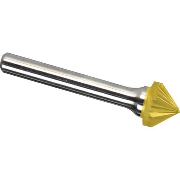 Made in USA - 25mm Cut Diam, 0.2362" Shank Diam, Cone Head Single Cut Burr - Carbide, 12.7mm LOC, 57.7mm OAL - USA Tool & Supply