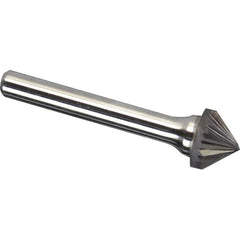 Made in USA - 1" Cut Diam, 1/4" Shank Diam, Cone Head Single Cut Burr - Carbide, 1/2" LOC, 2-1/4" OAL - USA Tool & Supply