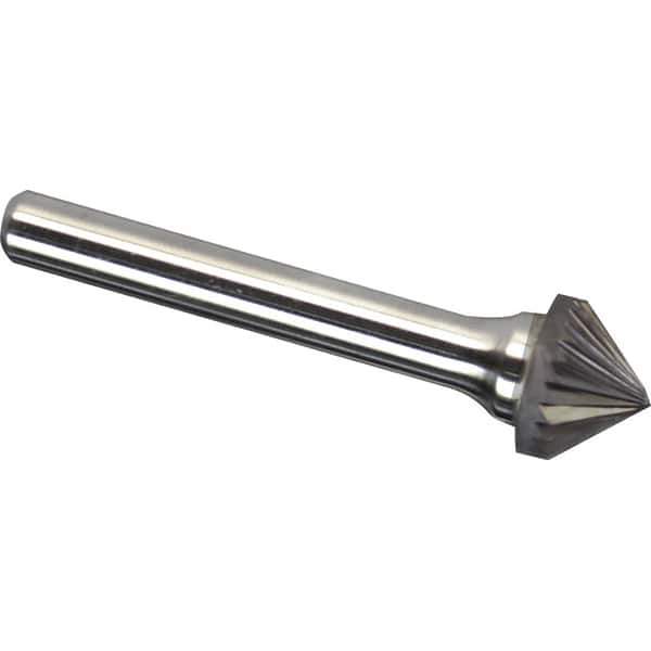 Made in USA - 25mm Cut Diam, 0.2362" Shank Diam, Cone Head Single Cut Burr - Carbide, 12.7mm LOC, 57.7mm OAL - USA Tool & Supply