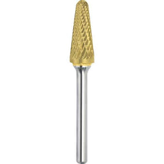 Made in USA - 16mm Cut Diam, 0.2362" Shank Diam, Cone Head Double Cut Burr - Carbide, 33mm LOC, 78mm OAL - USA Tool & Supply