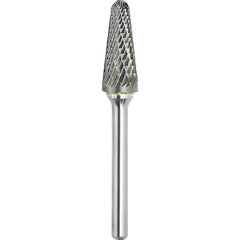 Made in USA - 3/4" Cut Diam, 1/4" Shank Diam, Cone Head Double Cut Burr - Carbide, 1-1/2" LOC, 3-1/4" OAL - USA Tool & Supply