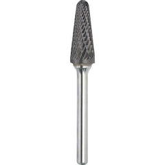Made in USA - 19mm Cut Diam, 0.2362" Shank Diam, Cone Head Double Cut Burr - Carbide, 38mm LOC, 83mm OAL - USA Tool & Supply