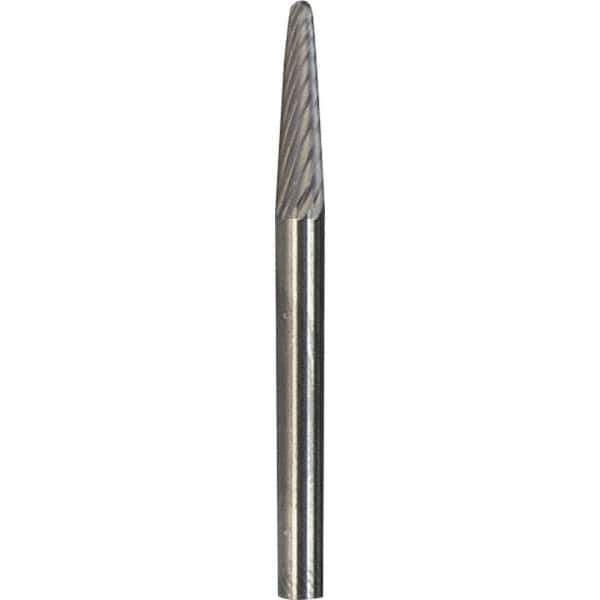 Made in USA - 1/4" Cut Diam, 1/4" Shank Diam, Cone Head Diamond Cut Burr - Carbide, 5/8" LOC, 2" OAL - USA Tool & Supply