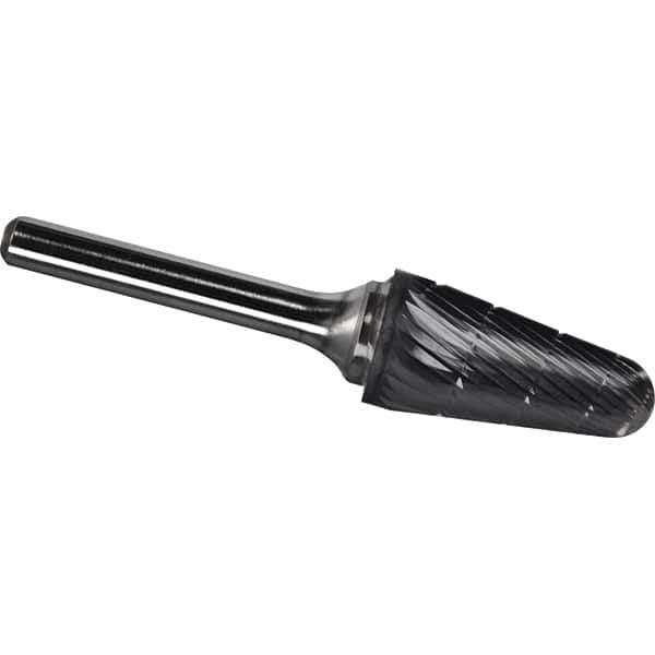 Made in USA - 3/4" Cut Diam, 1/4" Shank Diam, Cone Head Chipbreaker Cut Burr - Carbide, 1-1/2" LOC, 3-1/4" OAL - USA Tool & Supply