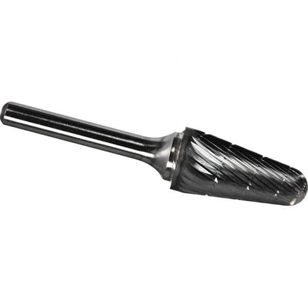 Made in USA - 3/4" Cut Diam, 1/4" Shank Diam, Cone Head Chipbreaker Cut Burr - Carbide, 1-1/2" LOC, 3-1/4" OAL - USA Tool & Supply