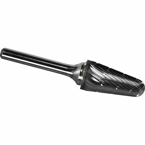 Made in USA - 1/2" Cut Diam, 1/4" Shank Diam, Cone Head Chipbreaker Cut Burr - Carbide, 1-1/8" LOC, 2-7/8" OAL - USA Tool & Supply