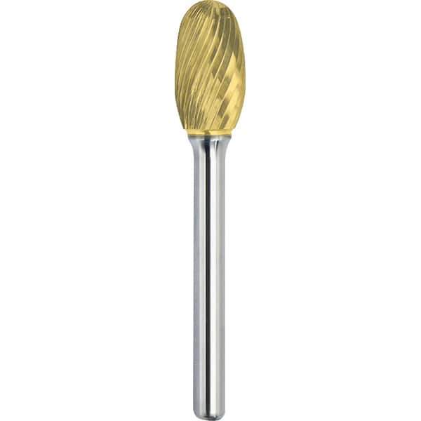 Made in USA - 1/4" Cut Diam, 1/8" Shank Diam, Oval Head Single Cut Burr - Carbide, 3/8" LOC, 1-3/4" OAL - USA Tool & Supply