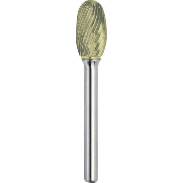 Made in USA - 16mm Cut Diam, 0.2362" Shank Diam, Oval Head Single Cut Burr - Carbide, 25mm LOC, 70mm OAL - USA Tool & Supply