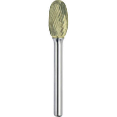 Made in USA - 16mm Cut Diam, 0.2362" Shank Diam, Oval Head Single Cut Burr - Carbide, 25mm LOC, 70mm OAL - USA Tool & Supply