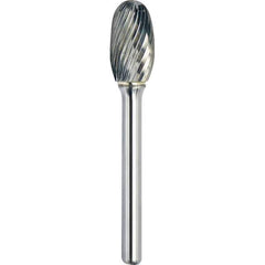 Made in USA - 19mm Cut Diam, 0.2362" Shank Diam, Oval Head Single Cut Burr - Carbide, 25mm LOC, 70mm OAL - USA Tool & Supply